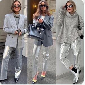 Gibson Latimer Silver Chrome Perect Fit Wide Leg Sculpt Power Mesh Panel size 8